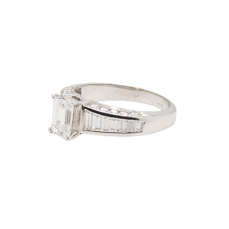 Emerald Cut Ring With Baguette Shank
