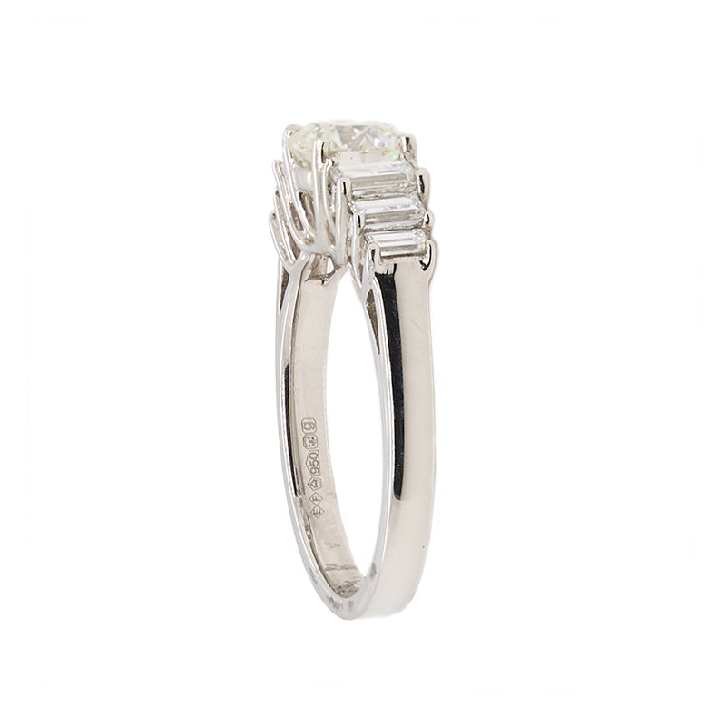 Round Brilliant Ring With Baguette Shank