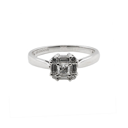 Cushion Cut With Baguette Halo Ring